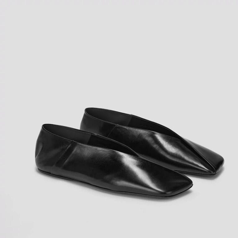 Womens Niche French-Style Genuine Leather V-Neck Square-Toe Flat Shoes
