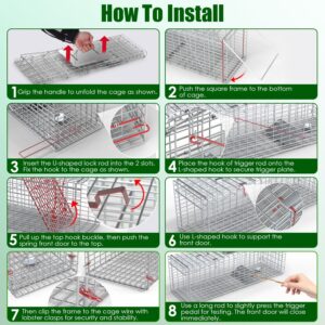 Live Animal Trap Cage 27x7.5x8in Folding Catch And Release Steel Humane Cat Trap For Racoons Stray Cats Rabbits Beavers Hedgehogs Chipmunk Small Animals