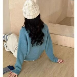 Loose-fitting Simple Stand-collar Laid-back Knit Cardigan Top