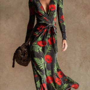3D Geometric Line Pattern V-Neck Long-Sleeve Womens Dress