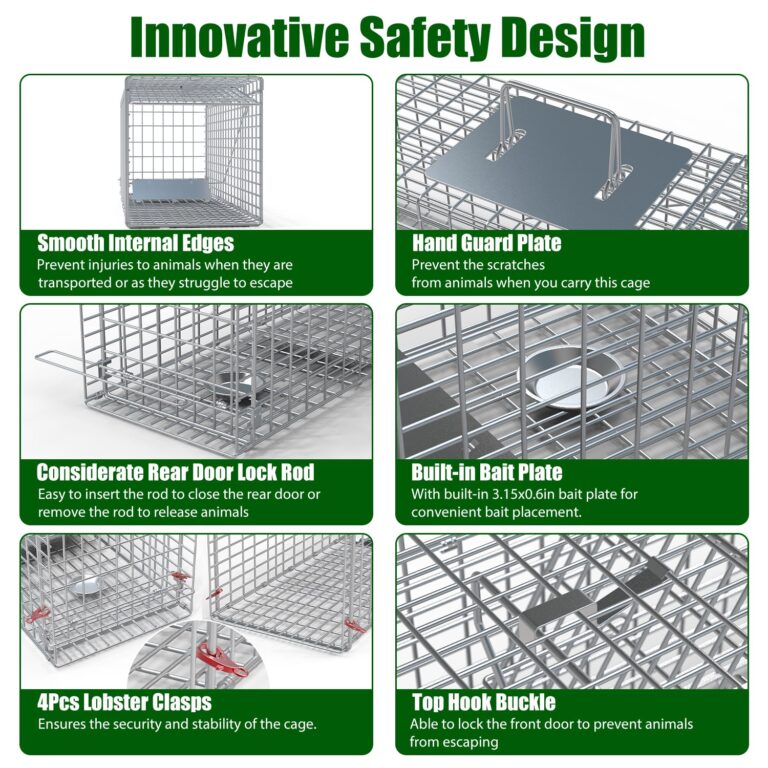 Live Animal Trap Cage 27×7.5x8in Folding Catch And Release Steel Humane Cat Trap For Racoons Stray Cats Rabbits Beavers Hedgehogs Chipmunk Small Animals