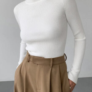 Womens Fashionable Tight-Fit Crew-Neck Knitted Top