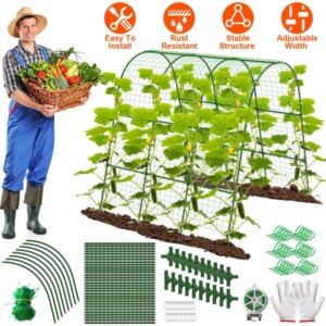 Cucumber Trellis For Raised Bed Arch Garden Trellis For Climbing Plants Vine Vegetables Fruit Flower Grape U-Shaped Frame With Climbing Net Tunnel Plant Stand For Garden Raised Bed