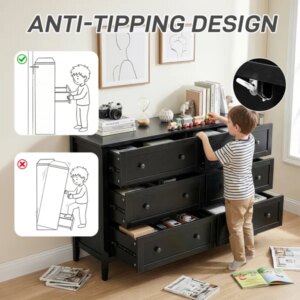 Black Embossed (SG017FD) P2 Particleboard + MDF Melamine 120*40*80cm Framed Double-row Double-handle Six-drawer Cabinet