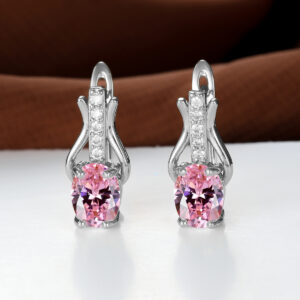 Oval Garnet Crystal Champagne Gold Ear Clips For Women
