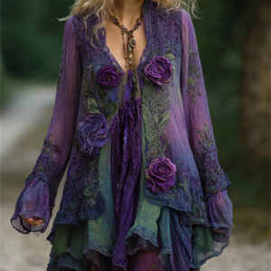 Womens Digital-Print American-Style Fashionable Casual Floral Dress