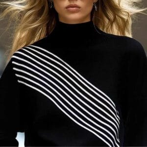 New FallWinter Womens Striped Color-Block Turtleneck Sweater