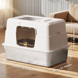 60-40-40cm Fully Enclosed Stainless Steel Cat Litter Box, Odor & Splash Proof Easy Clean, For Large Cats & Multi-Cat Households