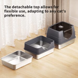 Dark Gray Top Entry Fully Enclosed Cat Litter Box, With Free Scoop & Litter Mat, Anti-Splash & Odor Locking, For Large Cats & Multi-Cat Households