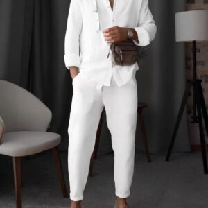Mens Casual Sporty LongSleeve Top And Pants Set Simple Style