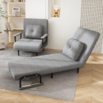 Folding Sofa Bed 5-in-1 Convertible Chair - 5-Position Adjustable Backrest With Pillow, Space-Saving Sleeper For Living Room, Bedroom & Office-Grey
