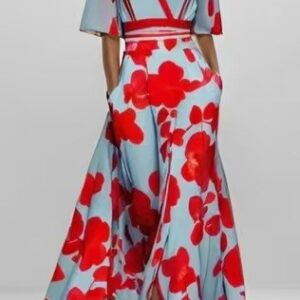 Cross Border Amazon Women's Clothing New Printed Pleated Commuting Dress With Temperament