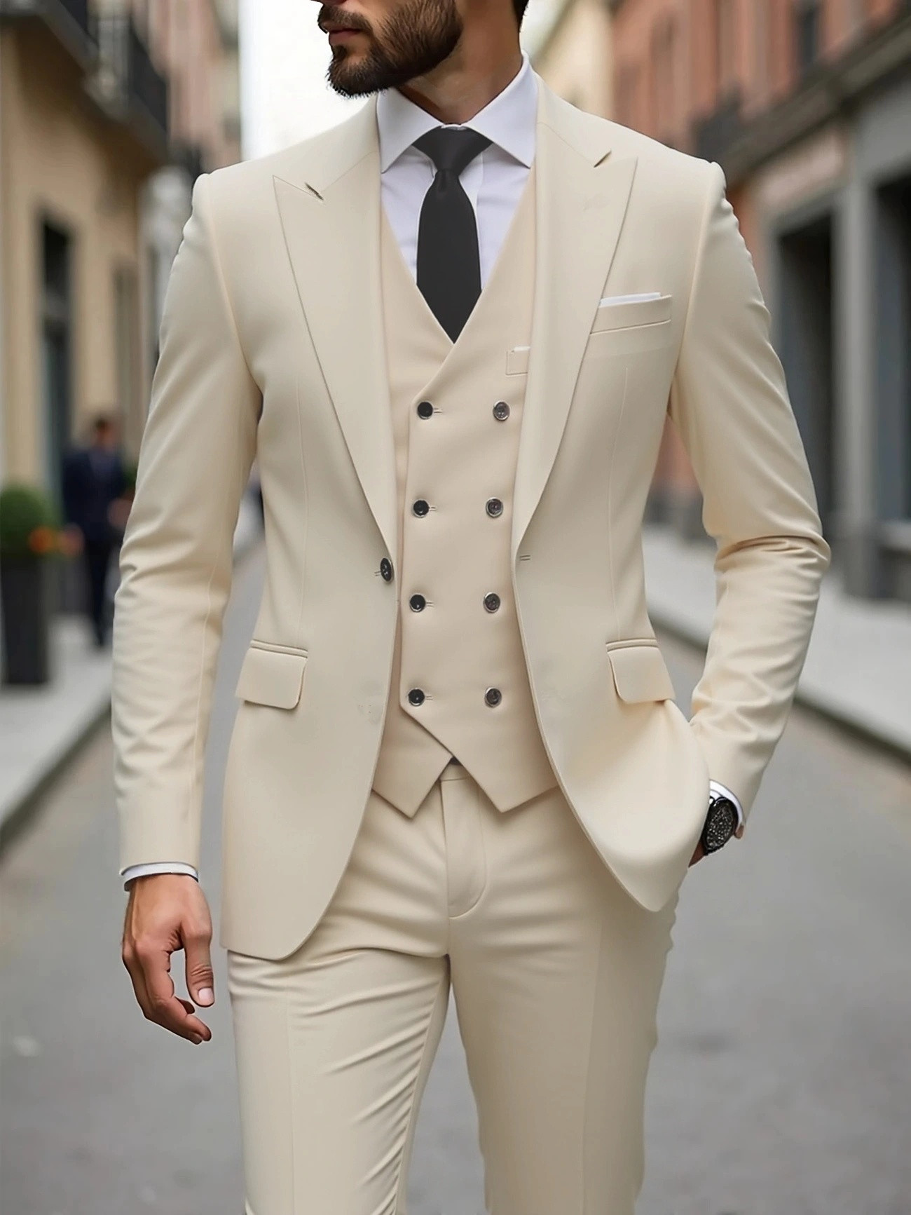 Double-breasted Suit Set Mens Three-piece Business Suit - Image 6