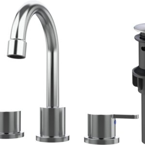 Widespread Bathroom Sink Faucet Chrome 2 Handle 8 Inch 3 Hole 360' Swivel Spout Vanity Sink With Pop Up Drain Assembly-Unable Ship On Weekends, TK And TEMU Only For Pickup