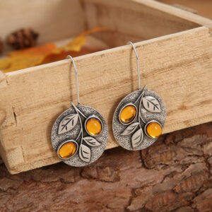 Women’s Retro Floral Orange Gemstone Earrings