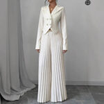 Fashionable Pleated Culotte Two-Piece Pants Set For Women