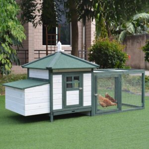 PawHut 77 Wooden Chicken Coop With Nesting Box, Cute Outdoor Hen House With Removable Tray, Ramp Run, For Garden Backyard, Green