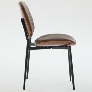 Dining Chairs Set Of 2 Mid Century Modern Retro Faux Leather Chair With Walnut Bentwood Back Upholstered Seat Metal Legs Adjustable Foot For Kitchen Dining Room Chairs Brown PU,SW1849BR