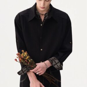 Men's Casual Cashew Flower Fake Two Black Shirts