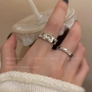 1PCS Ins Style Silver Zircon Ring For Women, Light Luxury Minimalist Design, Adjustable Open Band, Versatile Elegant Jewelry