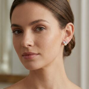 925 Sterling Silver Elegant Tahitian Pearl and Diamond Bow Stud Earrings