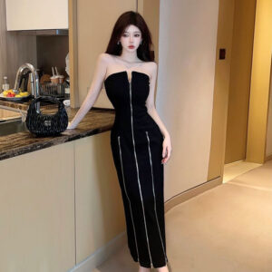 Tube-top Trend Zipper Slit Maxi Dress