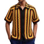 Retro Striped Crochet-Knit Mens Shirt
