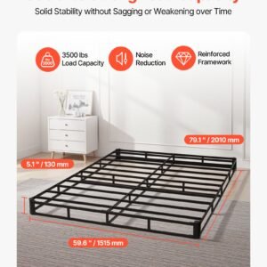 Box Spring, Queen Size Bed Frame With Washable Fabric Cloth, Heavy Duty Metal Frame For Queen Bed, 5.1 In Mattress Foundation, 3500 Lbs Max Weight Capacity, Easy Assembly, 79.1 X 59.6 X 5.1 In