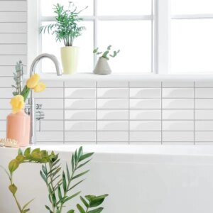 10pcs 10"x10" Pure White 3D Self-adhesive Splash Wall Tiles, Glossy Self-adhesive PVC Wall Stickers, Waterproof Floor Tiles For Kitchen And Bathroom, Glossy, Easy Installation, Cuttable, Peel And S