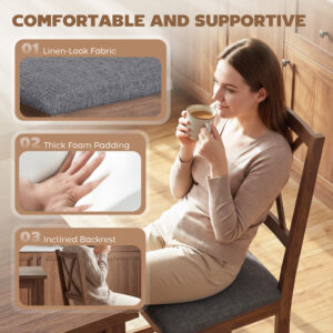 Set of 4 Dining Chairs, Upholstered X-Back Dining Room Chairs with Rubberwood Legs and Padded Seat for Kitchen, Gray