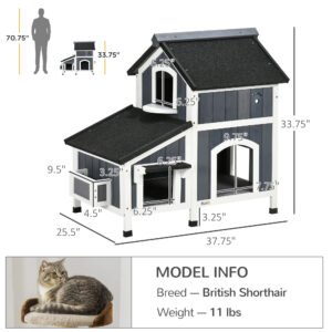 Outdoor Cat House with Weather-resistant Roof & Garden Bed, Outdoor Cat Shelter Enclosure with Multiple Entrances, Modern Cat Furniture Hideout, Cat Gifts, Gray