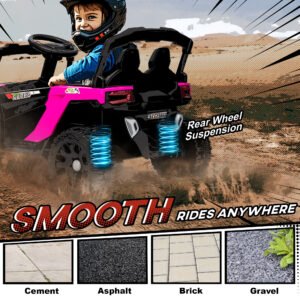 12V Kids Ride On Truck, Battery Powered Electric UTV Vehicle with Rear Suspension, Remote Control for 3-5 Years, Pink