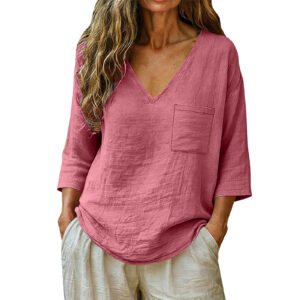 Women's Casual Loose Fashion Cotton-Linen V-Neck Top
