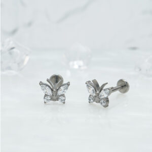Butterfly Whisper 1 Pair Of Women's Earrings, Butterfly Shaped Earrings, Stainless Steel Zircon Earrings With Flowers, Crystal Clusters Blooming