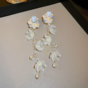 925 Sterling Silver Needle Long Tassel Earrings For Women Pearl Crystal Flower Drop Earrings Luxury Statement Bridal Wedding Party Jewelry