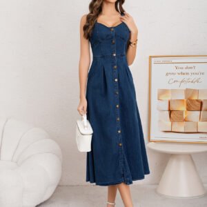 Women's Denim Long Button-Fly Stretch Dress