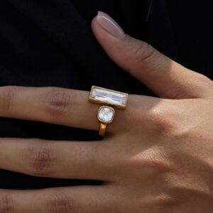 Uworld Minimalist Classic 18K Gold-Colored Stainless Steel SquareRound Zircon Rings Trendy Waterproof Womens Everyday Jewelry