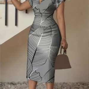 New Floral V-Neck Sheath Short-Sleeve Dress For Women