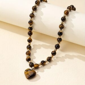 Natural Stone Tiger Eye Heart Pendant Necklace