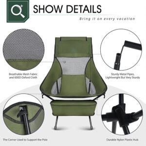 Folding High Back Camping Chair With Head Support Stable Portable Lightweight UK