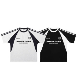 Sporty Contrast-color Loose Crewneck Letter-patchwork Short-sleeve T-shirt