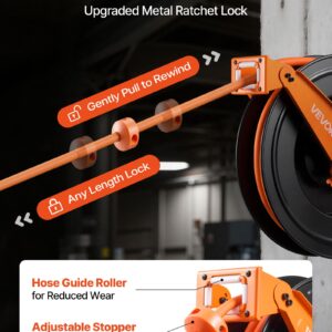 Retractable Air Hose Reel, 1/2 Inch X 50 FT Rubber Air Hose Max 300PSI, Auto Rewind Air-Compressor Hoses Reel With 5 Ft Lead In, Ceiling/Wall Mount Heavy Duty Steel Double Arm