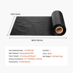 Weed Barrier Fabric Heavy Duty, 1.3x100FT 3.2oz Landscape Fabric, Woven Weed Blocker Fabrics, Garden Fabrics Weeds Barrier, Weeds Control Ground Cover, Geotextile Webbing, Gardening Mat, Black