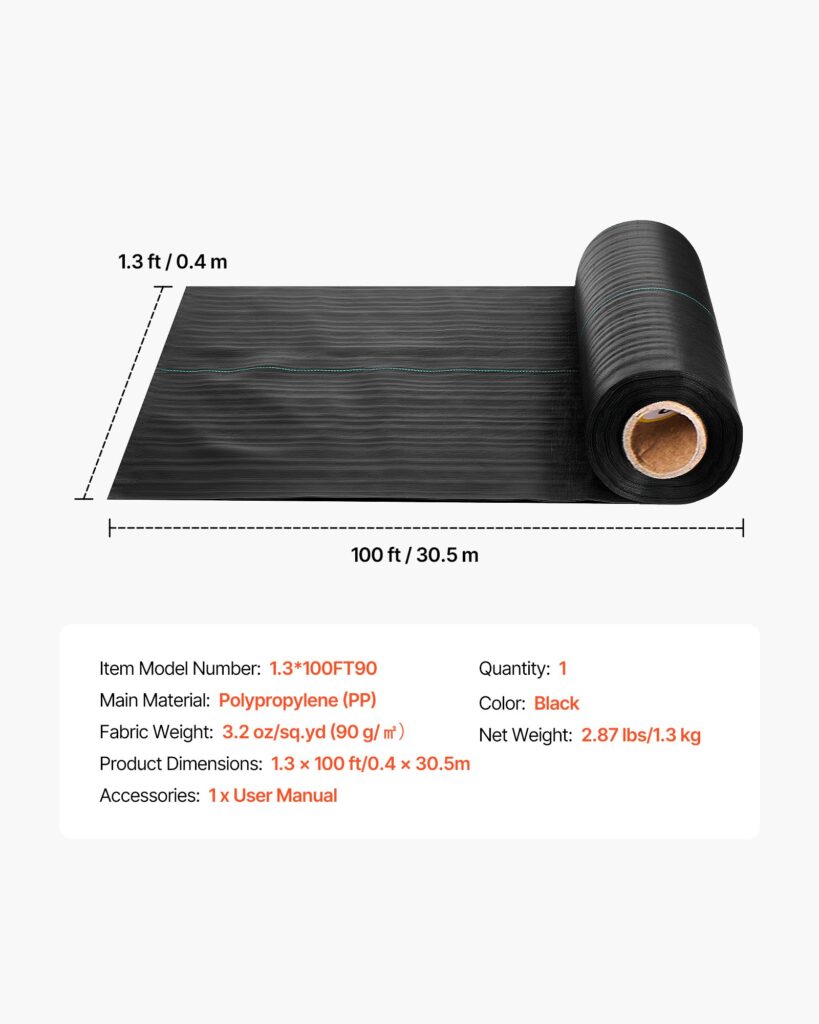 Weed Barrier Fabric Heavy Duty, 1.3x100FT 3.2oz Landscape Fabric, Woven Weed Blocker Fabrics, Garden Fabrics Weeds Barrier, Weeds Control Ground Cover, Geotextile Webbing, Gardening Mat, Black