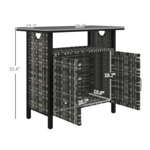 Outdoor Pool Towel Storage Cabinet Organizer, Outdoor Bar Table With Shelf And Cabinet, Pool Towel Holder Pool Valet With Weather-Resistant PE Rattan And Steel Frame, Mixed-Gray