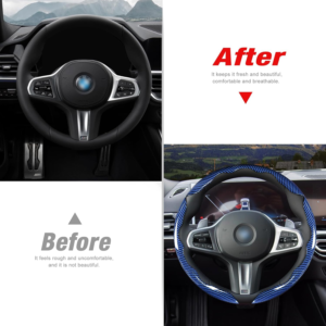 Carbon Fiber Steering Wheel Covers 3 Piece Clip On Steering Wheel Cover -Blue
