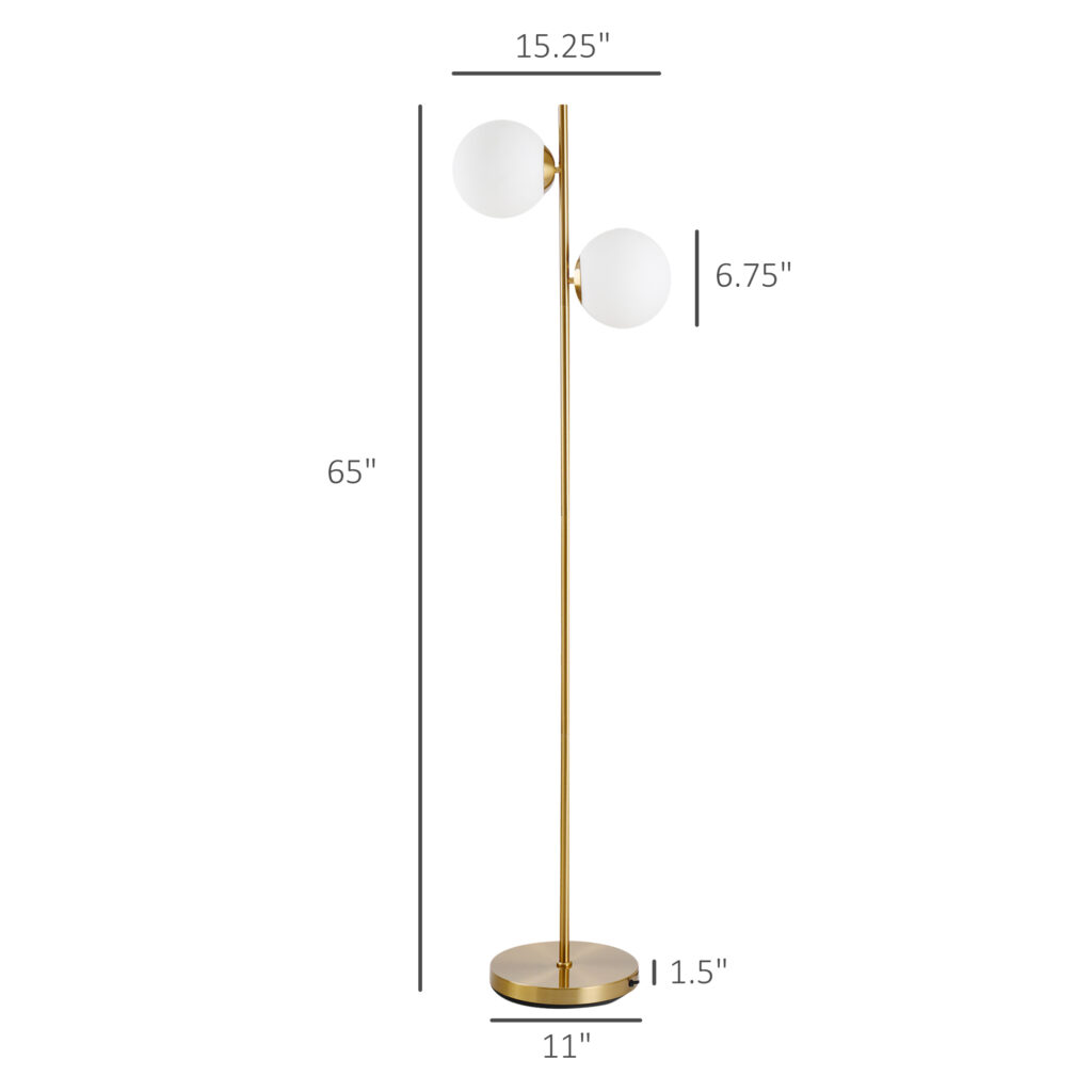 Floor Lamp w/ 2pcs Glass Lamp Shade Modern Portable Decorative Lamp, White