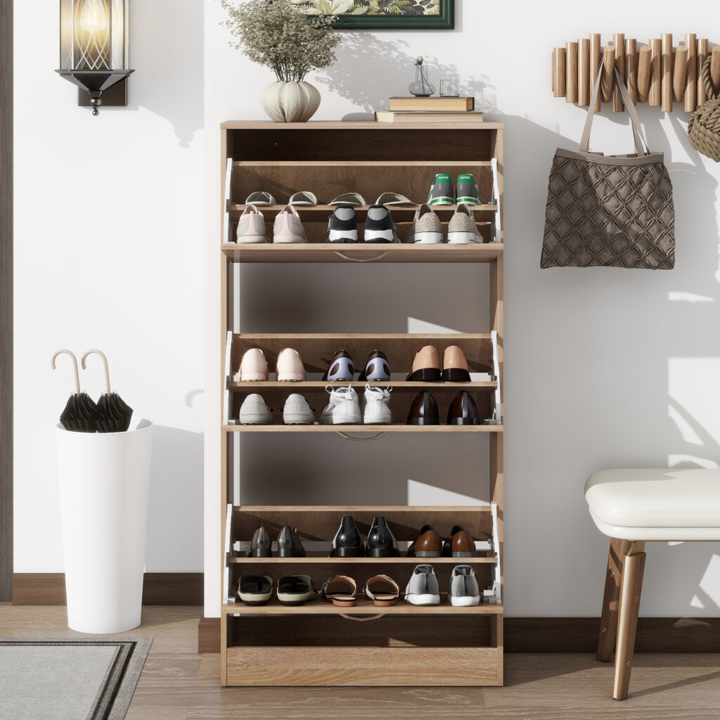 3-Drawer Shoe Storage Cabinet, 3-Tier Wood Shoe Rack Storage Organizer For Entryway