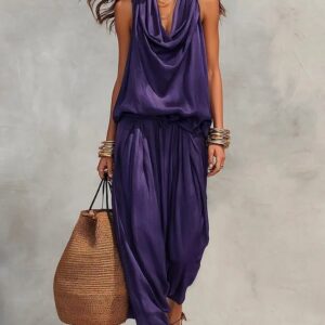 Womens Draped-Neck Vest And Casual Pants Set