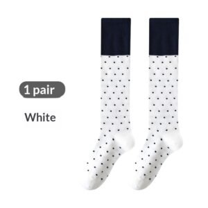 Korean-style Polka-dot Contrast-color Womens Calf Sweet And Versatile Knee-high Puff Socks Made Of Cotton